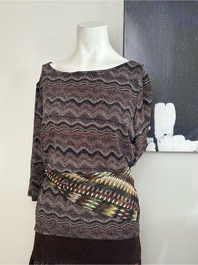 Wavy Pattern Boatneck Blouse in Multi Colour